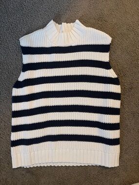 LOFT Navy and White Striped Knit Sleeveless Vest